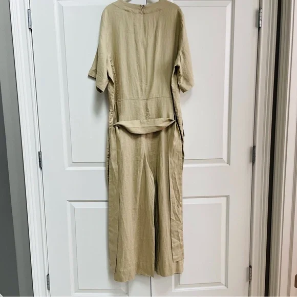 NWT Everlane European Flax Linen Wide Leg Wrap Khaki Tone Belted Jumpsuit Summer - Picture 7 of 13